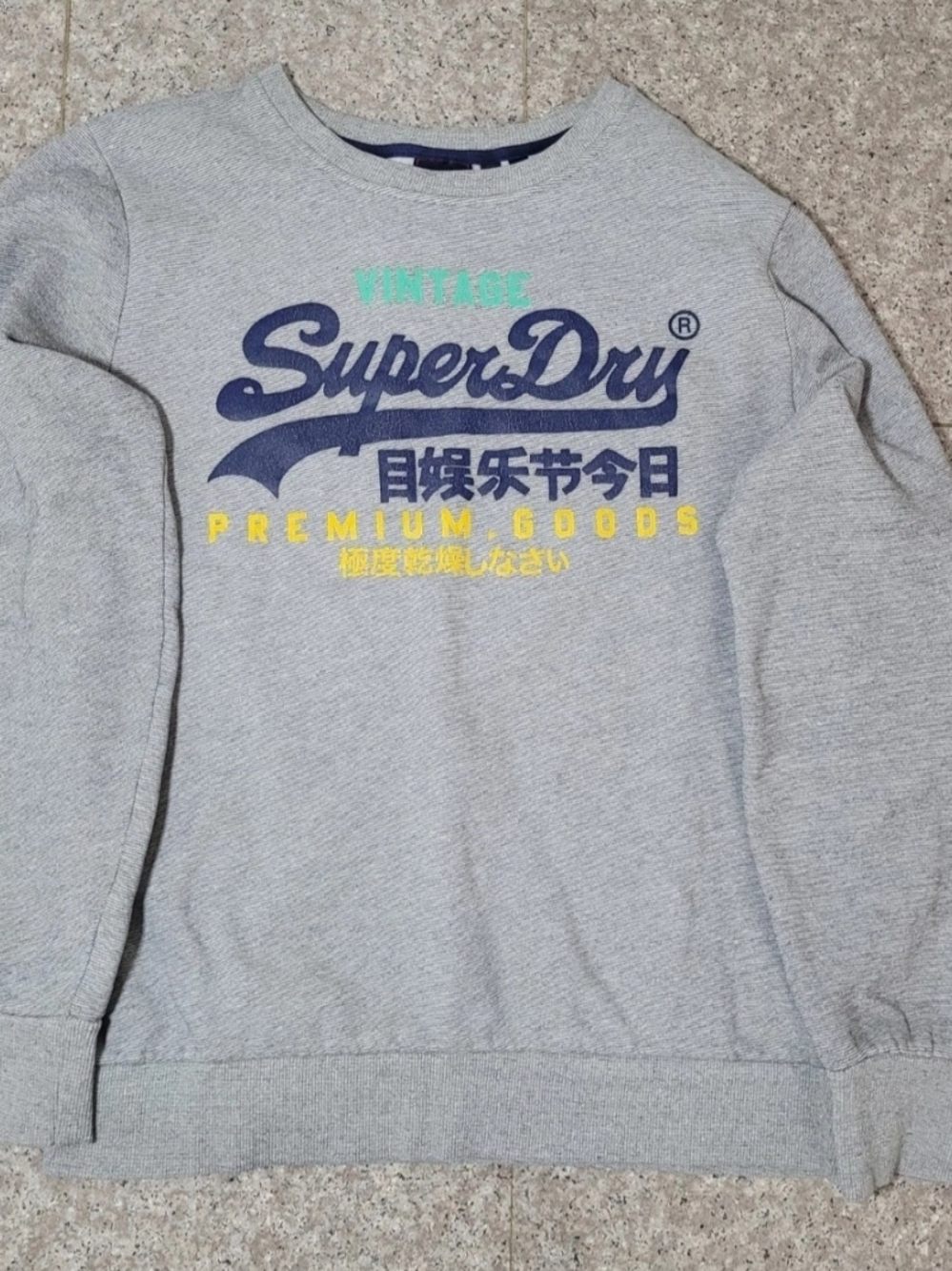 Superdry Light Gray Crewneck Sweatshirt with Navy & Yellow Logo Size XXL